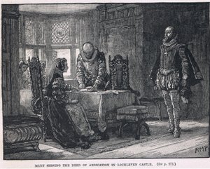 メアリーはLochleven Castle 1568で退位の証書に署名 作： Henry Marriott Paget